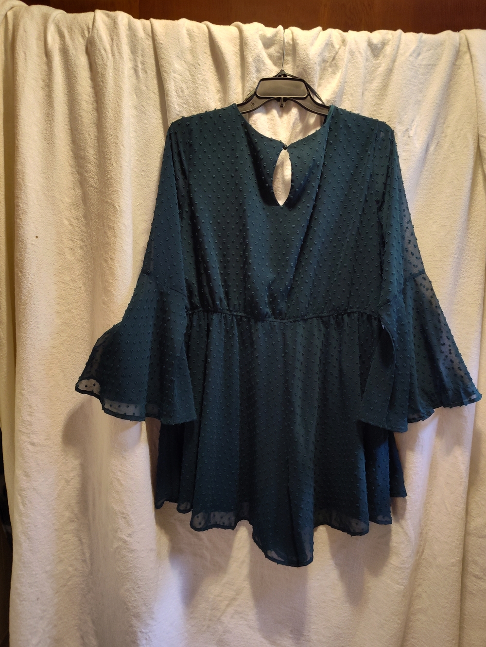 Emerald Green Swiss Dot Bell Sheer Sleeve Dress